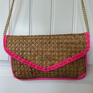 Lilly Pulitzer Pink and Brown Woven Shoulder Bag